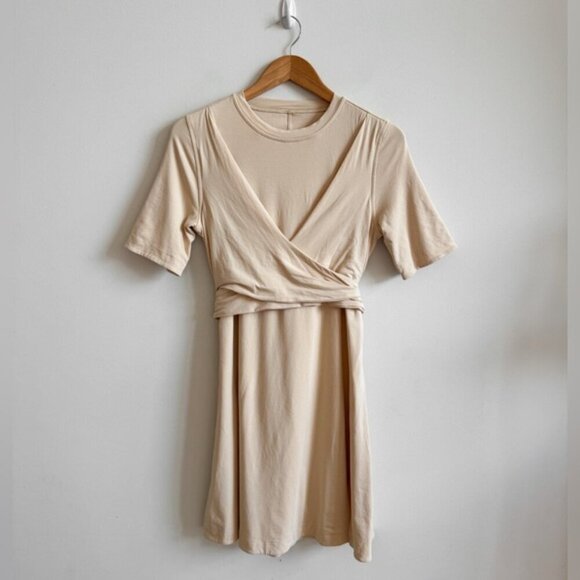 LULULEMON • Cotton Wrap-Front T-Shirt Dress in Prosecco - Picture 4 of 14